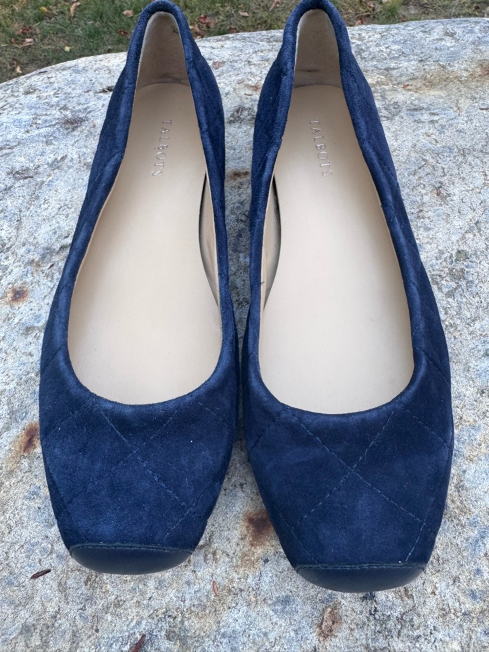 Talbots Suede Quilted Square Toe Ballet Flats